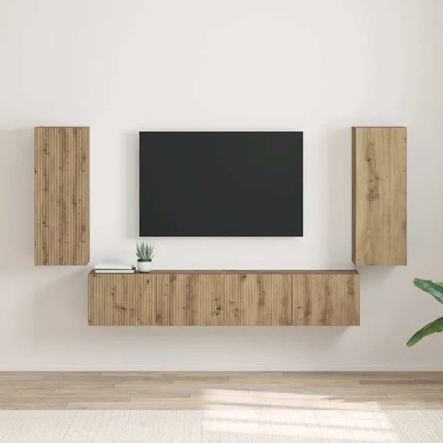 vidaXL TV Wandkast 2 st Ambachtelijk eiken Bewerkt hout Bruin