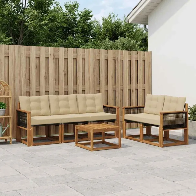 vidaXL Buiten bankenset 6 st 5-zits Natuurlijk en Beige