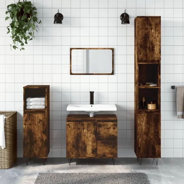 vidaXL 3-delige Badkamermeubelset bewerkt hout gerookt eikenkleurig, foto 2