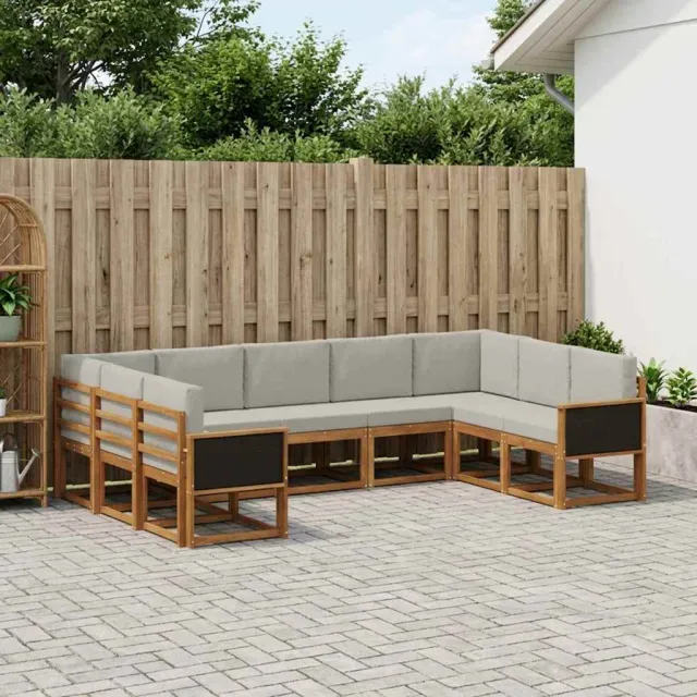 vidaXL Buiten bankenset 9 st 9-zits Naturel en lichtgrijs