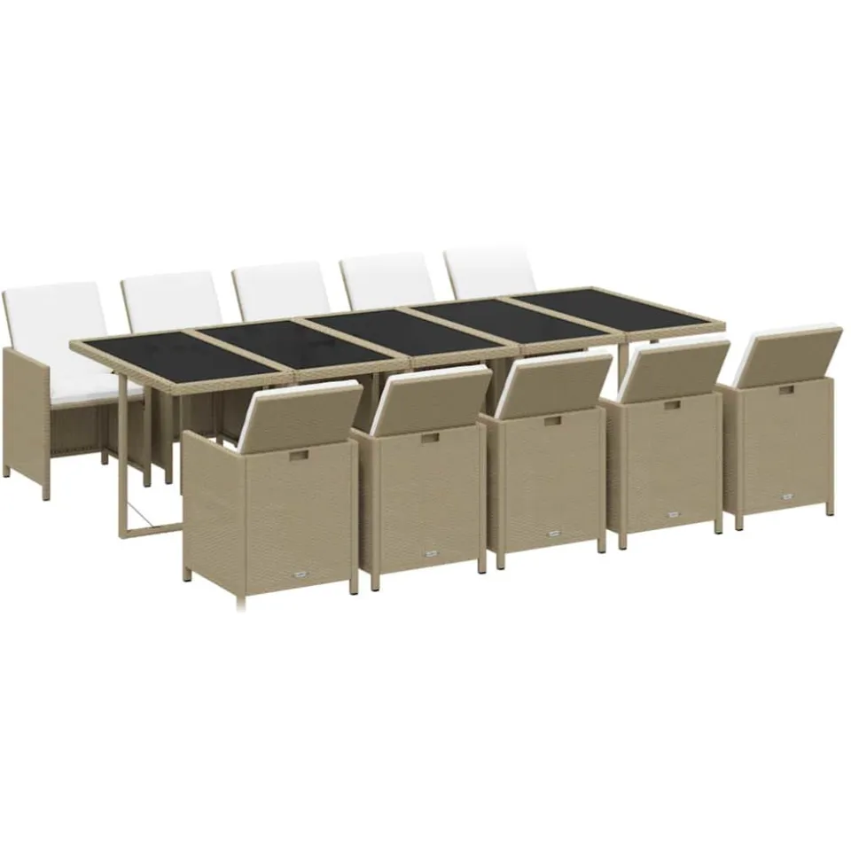 vidaXL 11-delige Tuinset met kussens poly rattan beige, foto 3