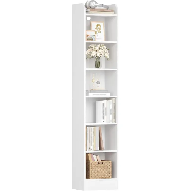 HILINSIE Boekenkast, met verstelbare planken, 7 niveaus, 198cm, wit