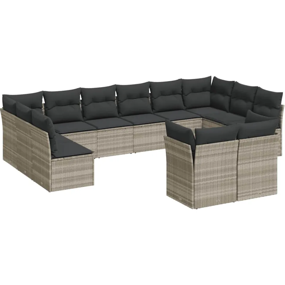 vidaXL 12-delige Loungeset met kussens poly rattan lichtgrijs