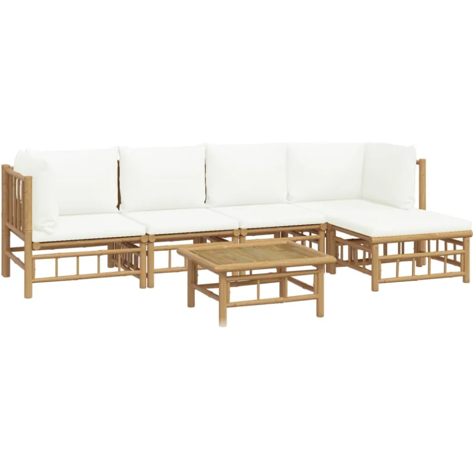 vidaXL 6-delige Loungeset met kussens bamboe crèmewit Bruin