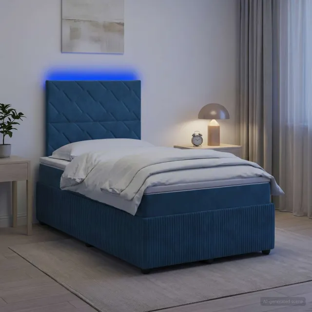 vidaXL LED Boxspring Bed met Matras Blauw 120 x 200 cm Fluweel