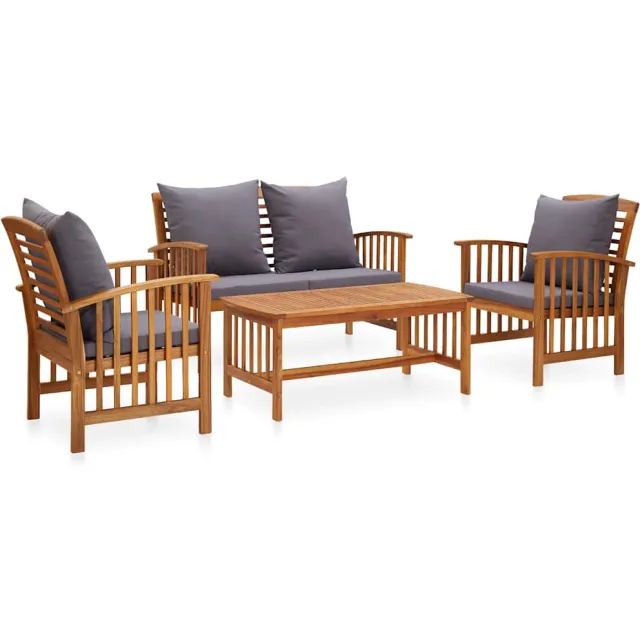 vidaXL 4-delige Loungeset met kussens massief acaciahout grijs, foto 2