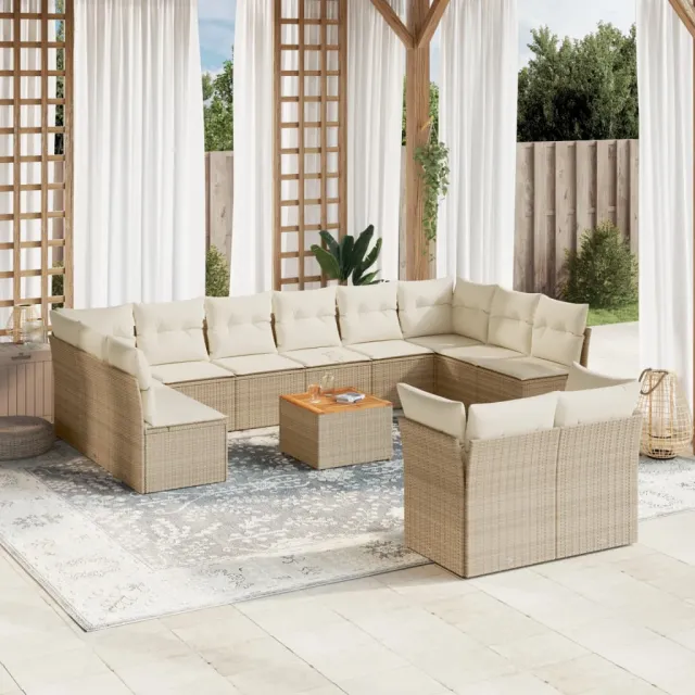 vidaXL 13-delige Loungeset met kussens poly rattan beige, foto 2