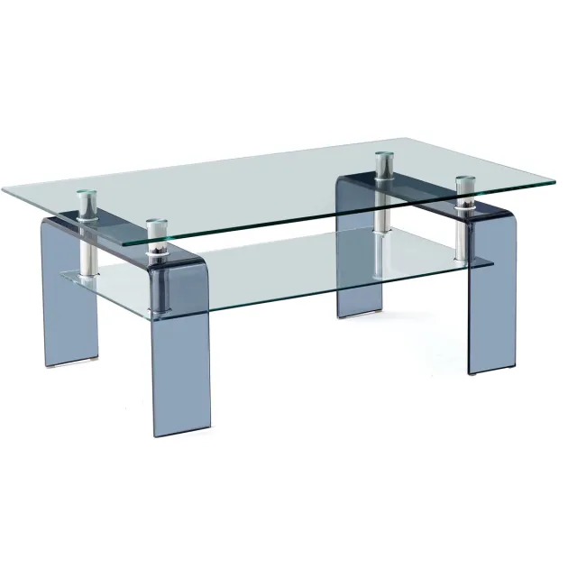 Merax Glazen Salontafel - 100 x 55 x 45 cm - Transparant Gehard Glas - 2-Laags Woonkamertafel met Grijs Getinte Glazen Poten