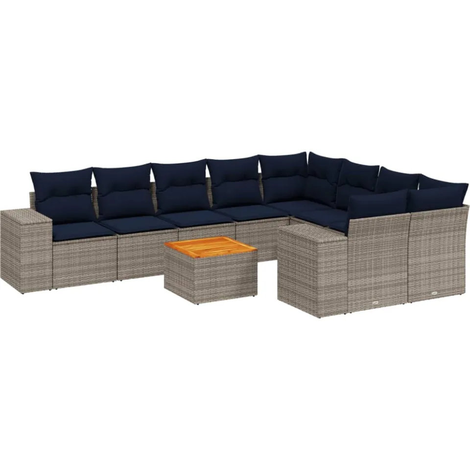 vidaXL 10-delige tuinbankset met kussens, grijs polyrotan