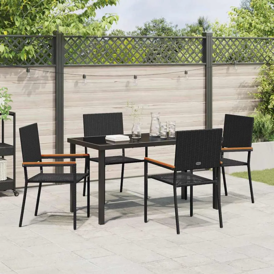 vidaXL Tuin eettafelset 5 st Zwart poly rattan, foto 3