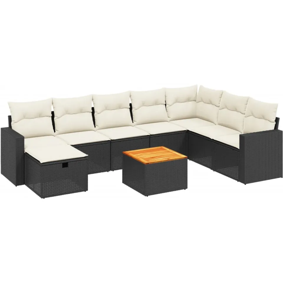 vidaXL 9-delige Loungeset met kussens poly rattan zwart