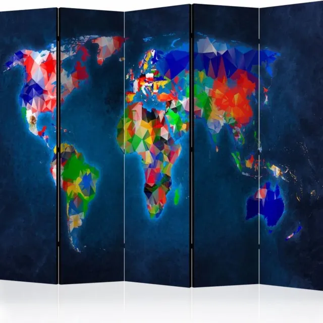 karo-art Vouwscherm - Kleurrijke Wereldkaart 225x172cm , gemonteerd geleverd, dubbelzijdig geprint (kamerscherm) Multikleur