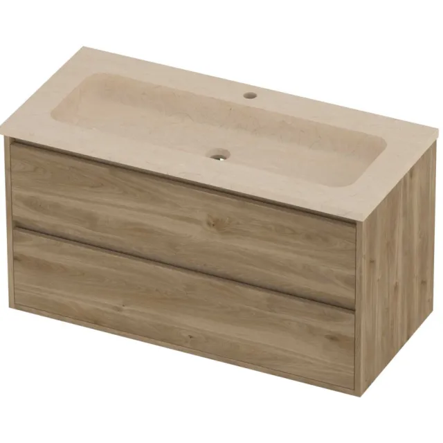 Proline Rollo Badmeubelset Hardsteen Elegant 1 Gat 100x46x54 cm Sand Stone Cider Oak Eiken