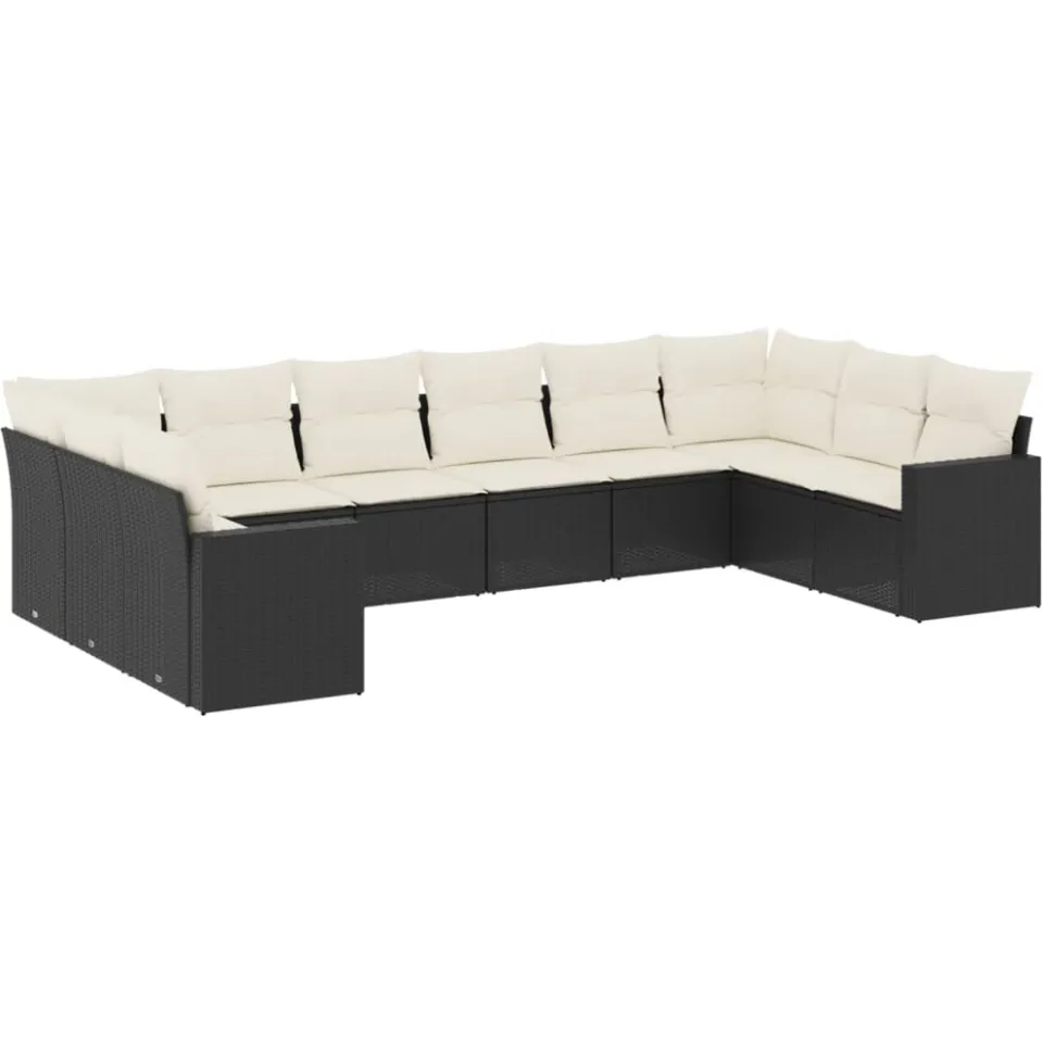 vidaXL 10-delige Loungeset met kussens poly rattan zwart, foto 3