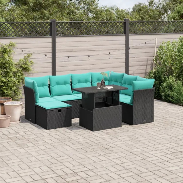 vidaXL 8-delige tuinbankset met kussens, zwart polyrotan, foto 2