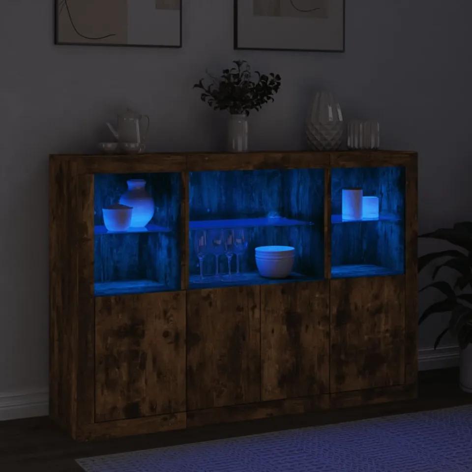 vidaXL Dressoirs met LED-verlichting 3 st bewerkt hout gerookt eiken, foto 2