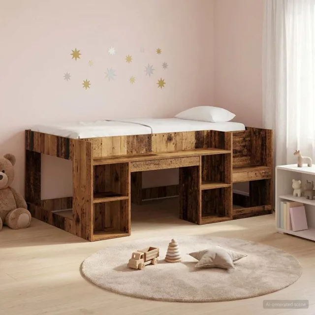 vidaXL Jeugd bedframe met opbergruimte Oud hout 80 x 160 cm Bruin