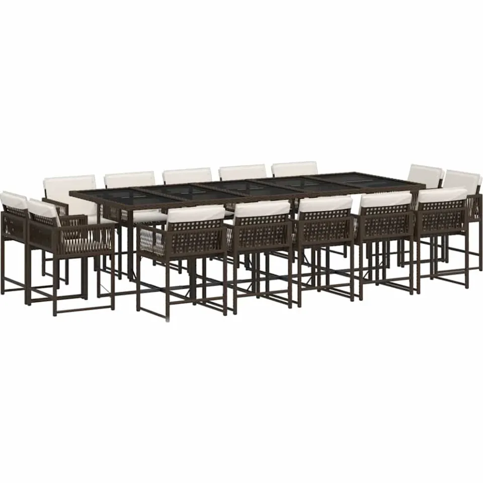 vidaXL 15-delige Tuinset met kussens poly rattan bruin, foto 3