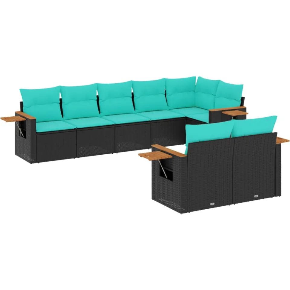 vidaXL 8-delige Loungeset met kussens poly rattan zwart, foto 3