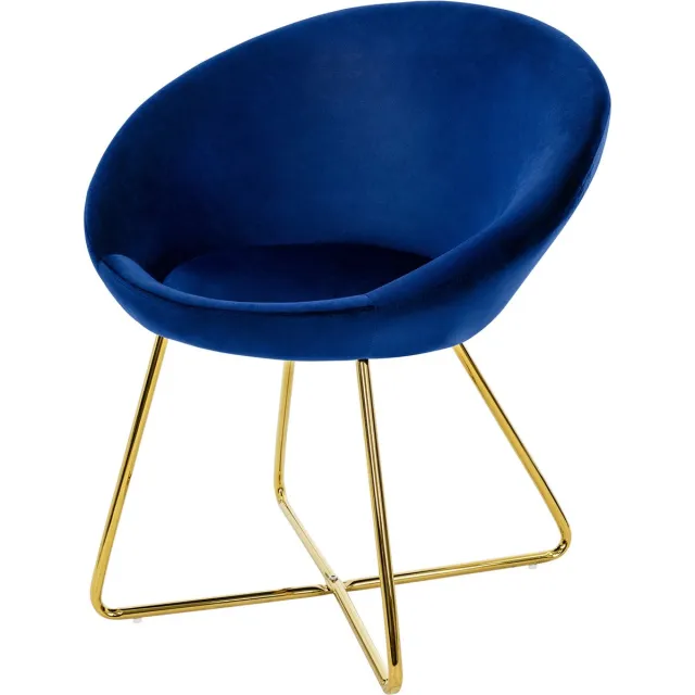 ml-design fluwelen eetkamerstoel blauw woonkamerstoel met ronde rugleuning, gestoffeerde stoel met goudkleurige metalen poten, ergonomische armstoel voor eettafel, keukenstoel kuipstoel kaptafelstoel