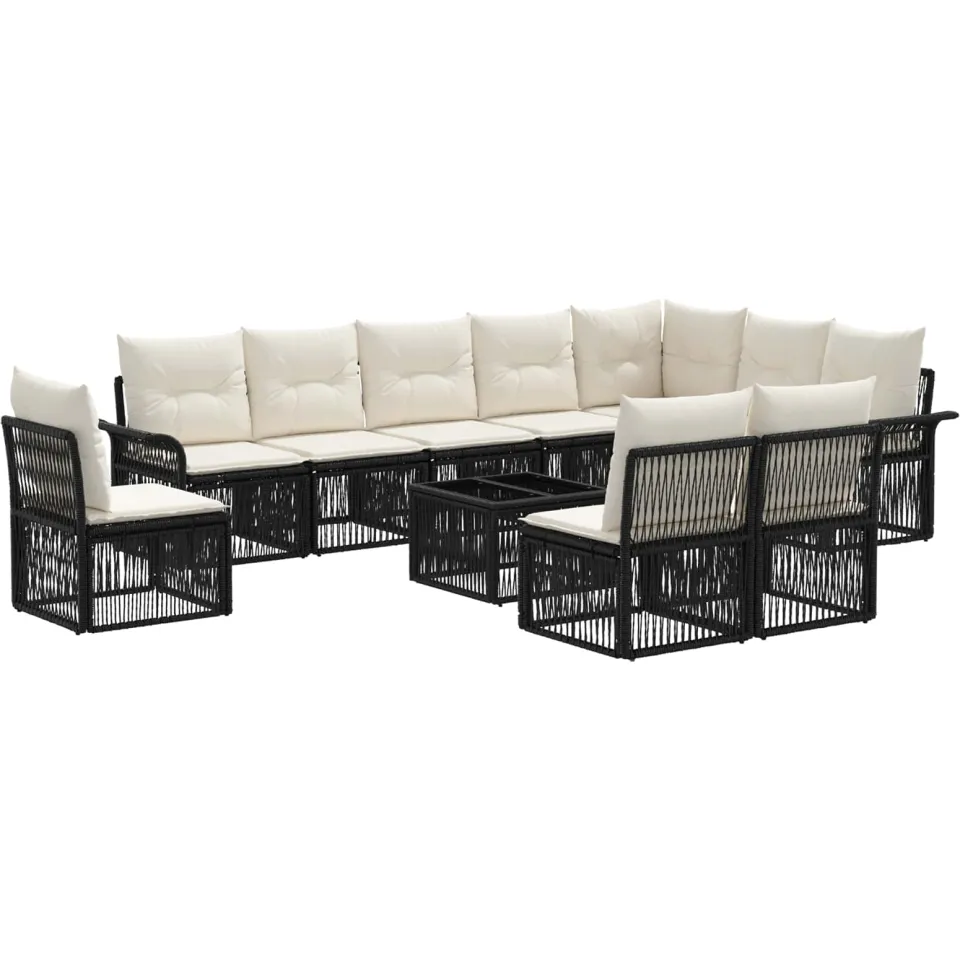 vidaXL Tuinbankenset 11 st 10-zits Zwart poly rattan, foto 3
