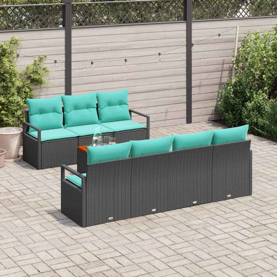 vidaXL Tuinbankenset 8 st Zwart poly rattan, foto 3