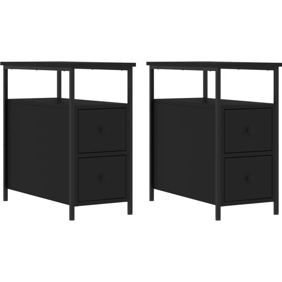 vidaXL Nachtkastjes 2 st 30x60x60 cm bewerkt hout zwart, foto 3