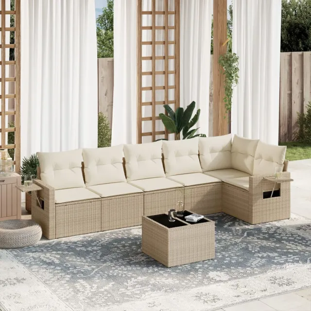 vidaXL 7-delige Loungeset met kussens poly rattan beige, foto 2