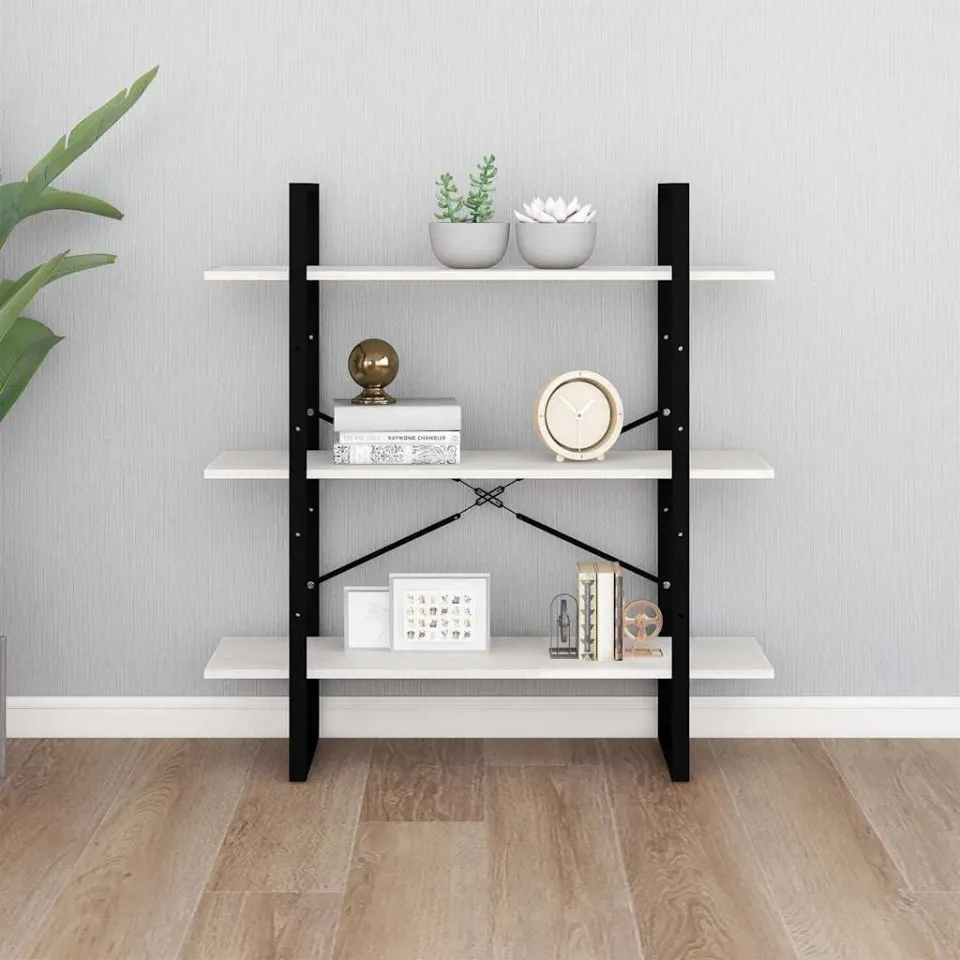 vidaXL Boekenkast met 3 schappen 100x30x105 cm massief grenenhout wit, foto 3