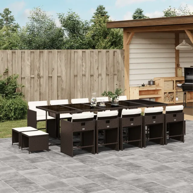 vidaXL 15-delige Tuinset met kussens poly rattan bruin, foto 2
