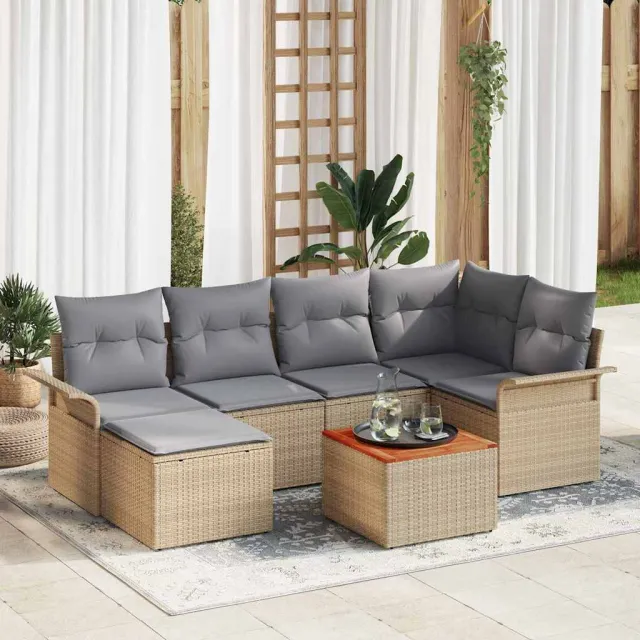 vidaXL Tuinbankenset 7 st Beige poly rattan