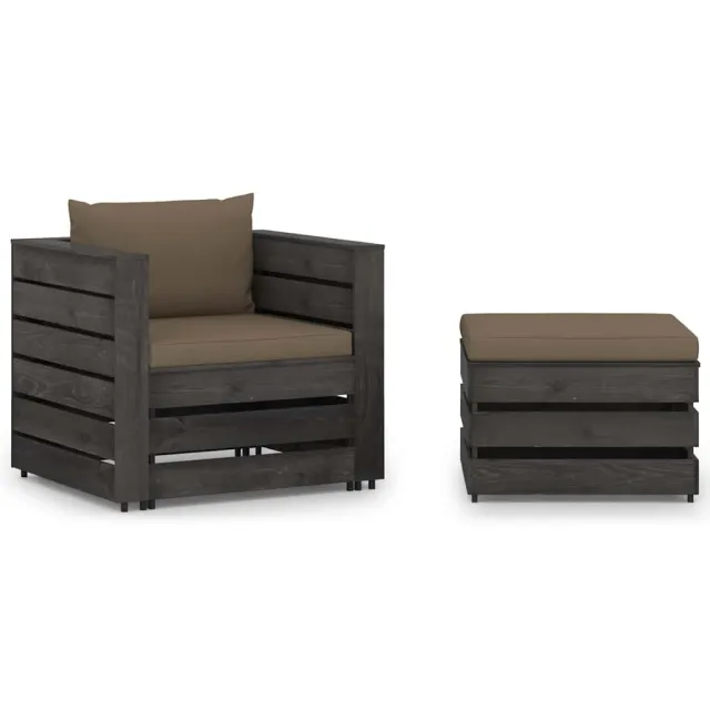 vidaXL 2-delige Loungeset met kussens grijs geïmpregneerd hout Taupe