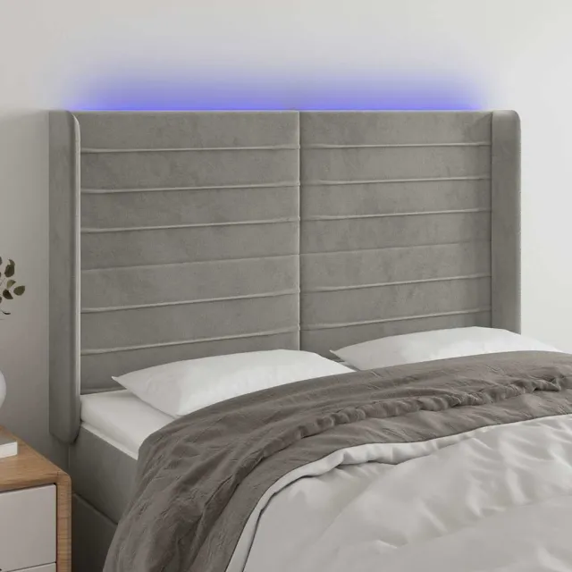 vidaXL Hoofdbord LED 147x16x118/128 cm fluweel lichtgrijs grijs