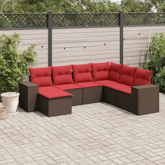vidaXL 7-delige tuinbankset met kussens, bruin polyrotan, foto 2