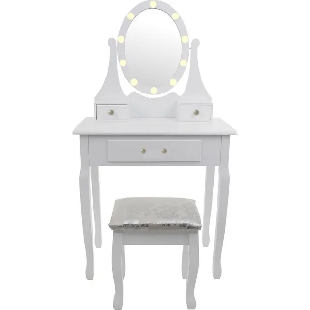 Viking Choice Kaptafel met Spiegel, LED Verlichting en Krukje - 80x40x137 cm - Wit