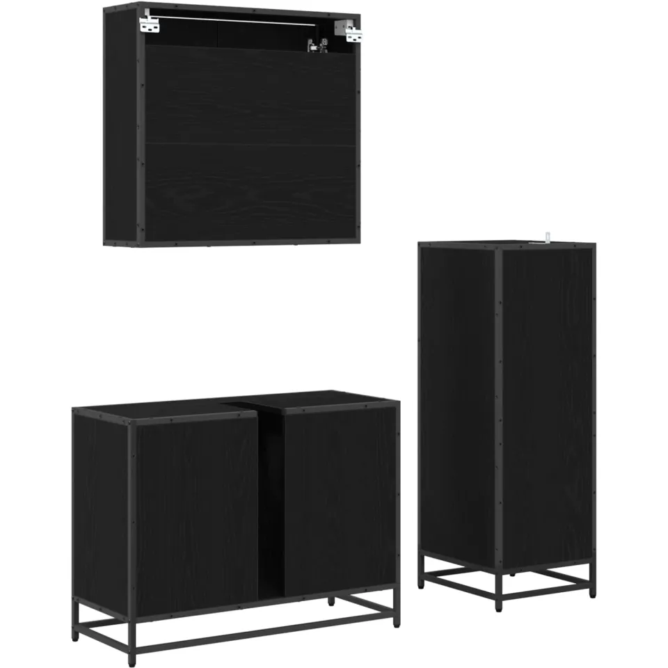 vidaXL Badkamermeubelset 3 st Zwart Eiken 80 x 33 x 60 cm Bewerkt hout, foto 3