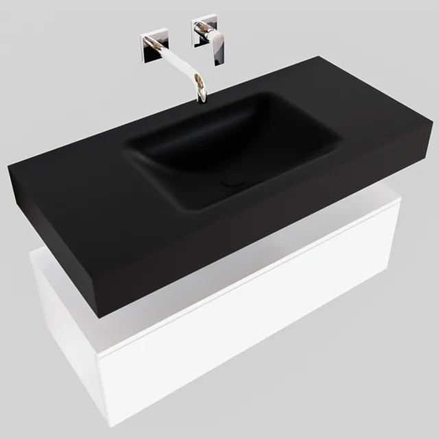 Boss & Wessing Badkamermeubel BWS Ibiza 100 cm Mat Wit Solid Surface Wastafel Mat Zwart (zes varianten)