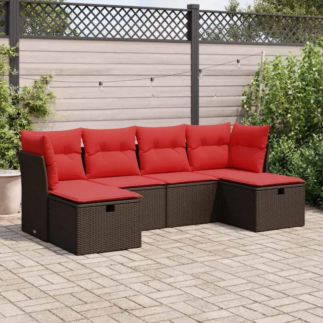 vidaXL 6-delige Loungeset met kussens poly rattan bruin, foto 2