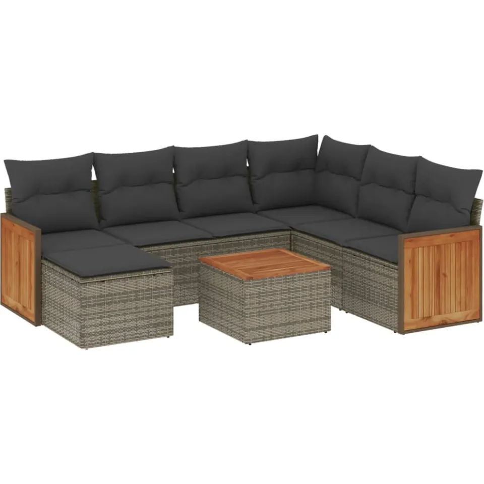 vidaXL 8-delige Loungeset met kussens poly rattan grijs, foto 3