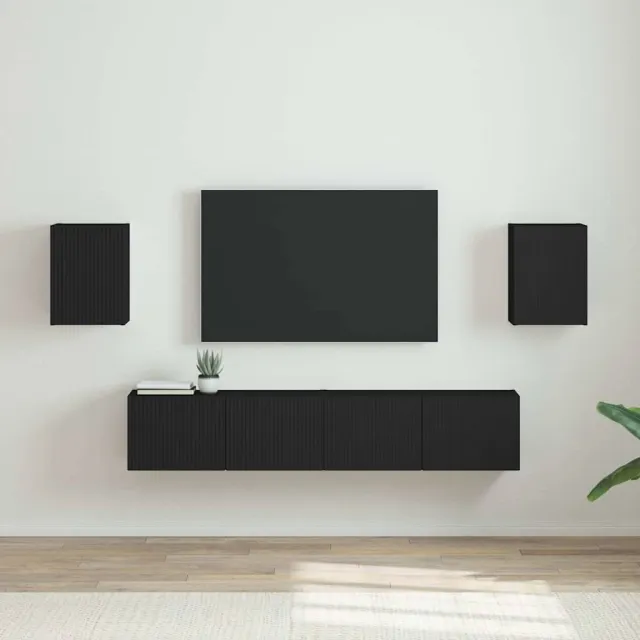 vidaXL TV Wandkast 2 st Zwart Bewerkt hout