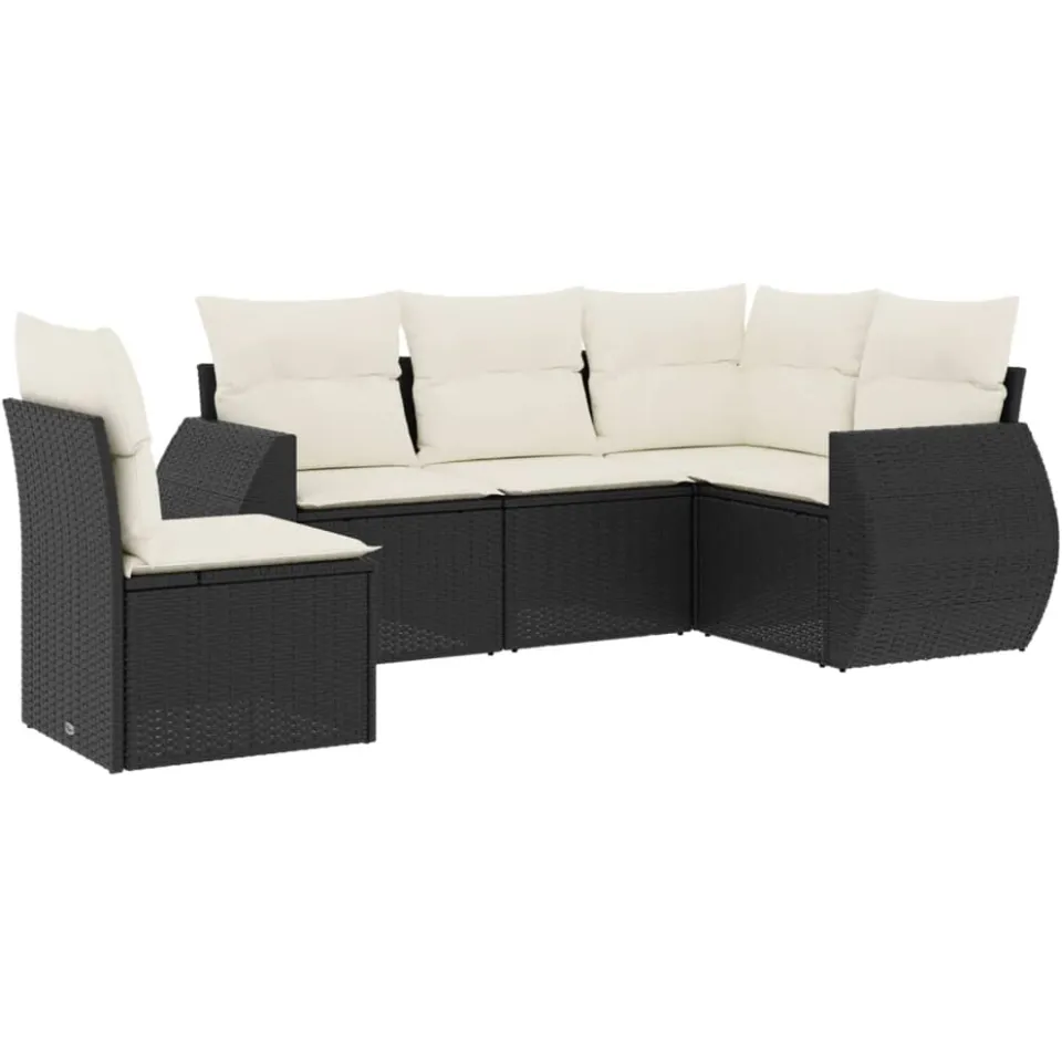 vidaXL 5-delige Loungeset met kussens poly rattan zwart, foto 3