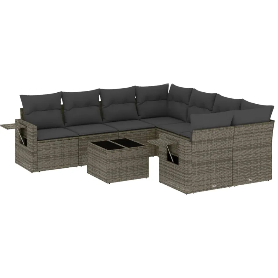 vidaXL 9-delige Loungeset met kussens poly rattan grijs, foto 3