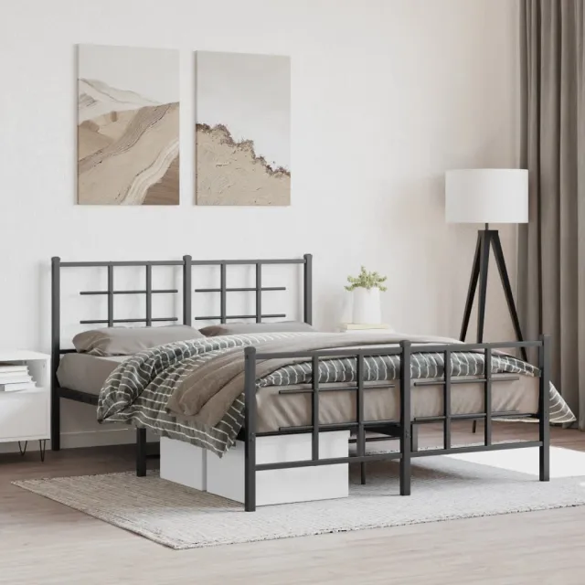 vidaXL Bedframe met hoofd- en voeteneinde metaal zwart 135x190 cm