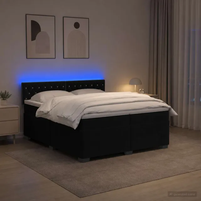 vidaXL Boxspring Bed met Matras en LED Zwart 200 x 200 cm fluweel