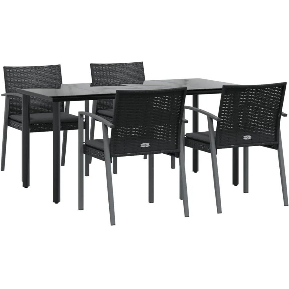 vidaXL 5-delige Tuinset met kussens poly rattan en staal Zwart
