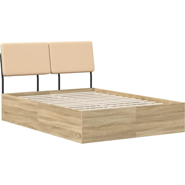 vidaXL Tweepersoonsbed met hoofdbord Sonoma eiken en crème Bruin