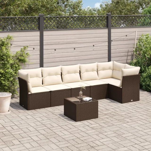 vidaXL 7-delige Loungeset met kussens poly rattan bruin, foto 2