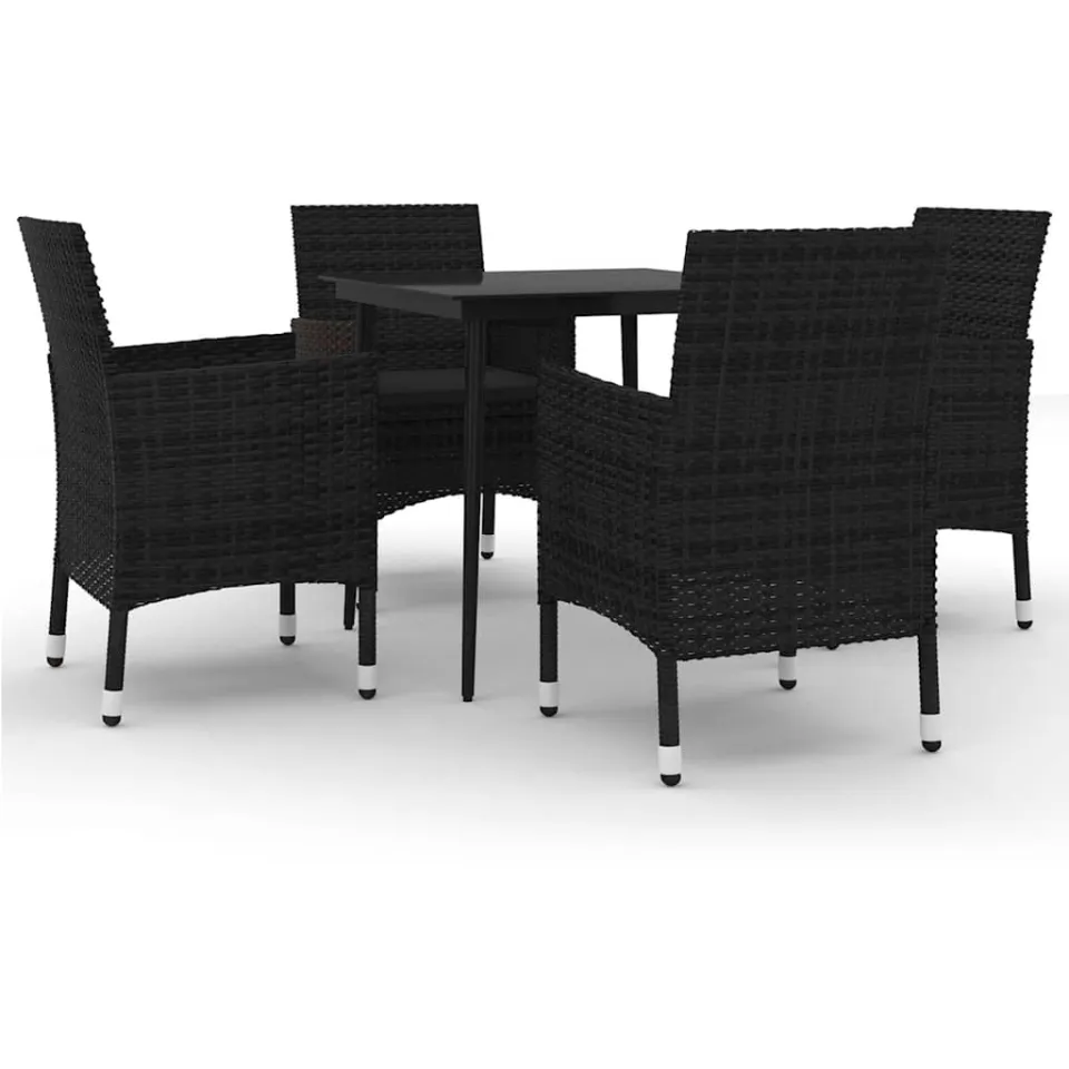 vidaXL 5-delige Tuinset met kussens poly rattan en glas zwart, foto 3