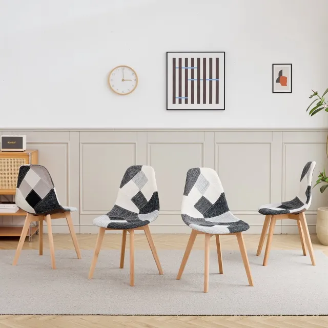 Corenia Eetkamerstoel – Stoel – Kuipstoel – Eetkamerstoelen – Keukenstoel – Scandinavisch Design – Ergonomisch – Beukenhouten Poten – Linnen Bekleding – Sponsvulling – Zwart-Wit Geruit
