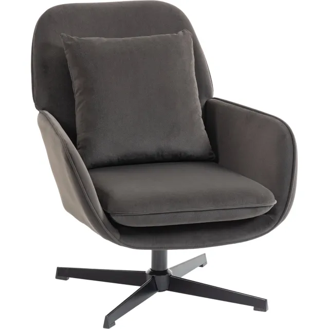 Lunpog Draaifauteuil fluweel brede zitting donkergrijs | Accentstoel, kussen, metalen frame, voor woonkamer, slaapkamer, leeshoek